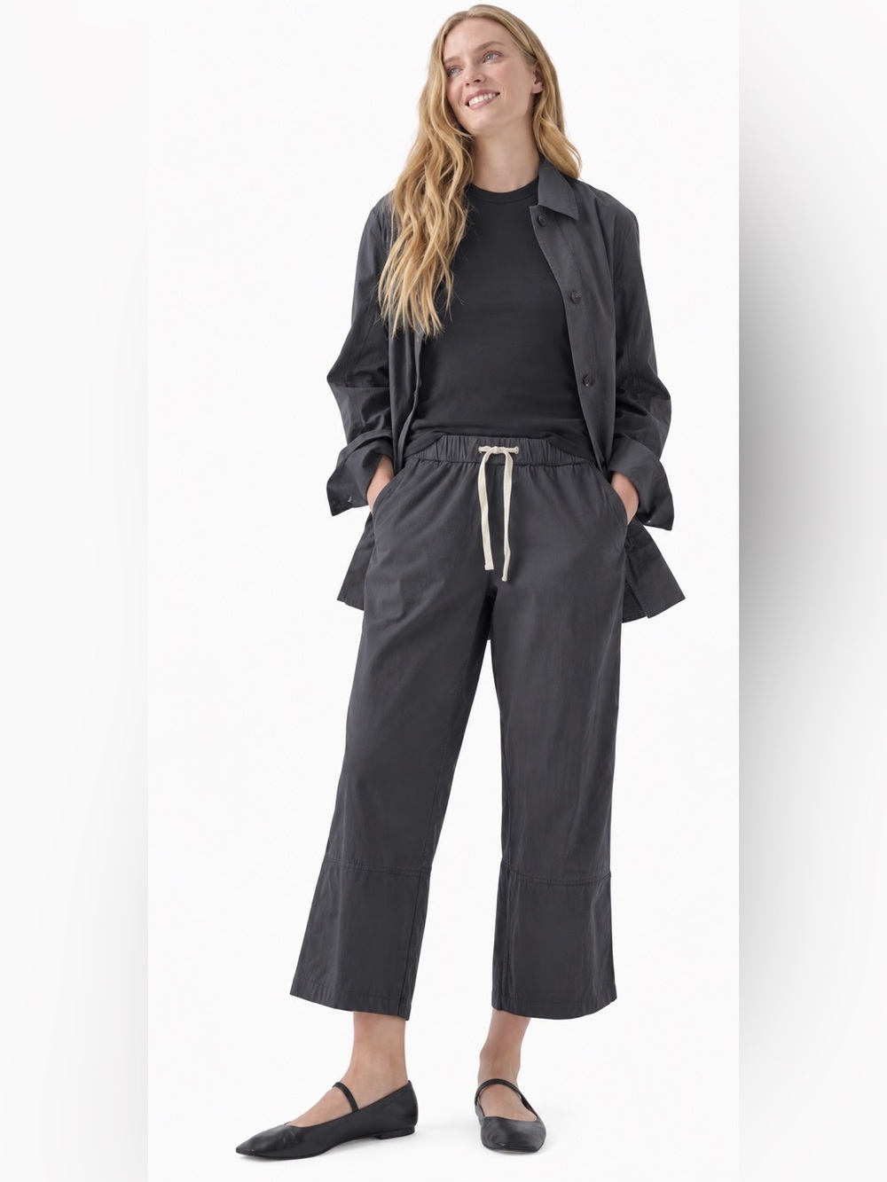 Pact Grey Daiky twill Wide-Leg Drawstring Capris